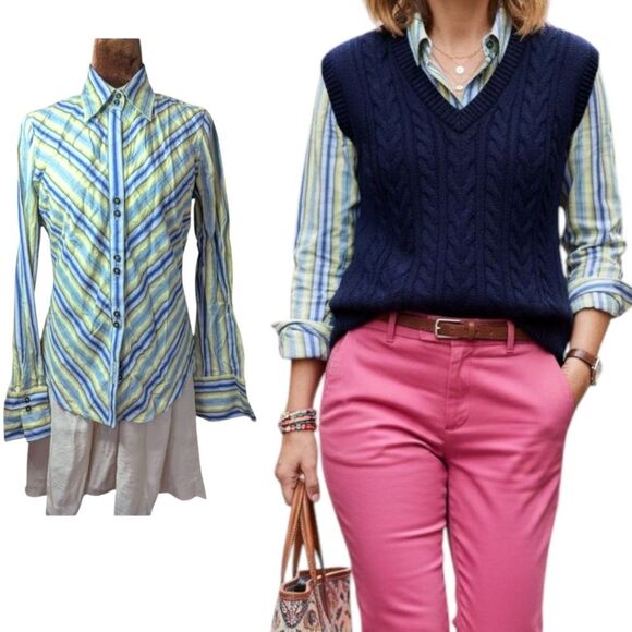 Tommy Hilfiger Nwot Vibrant Diagonally Striped Fitted Button-Up Shirt Size S - Picture 12 of 12